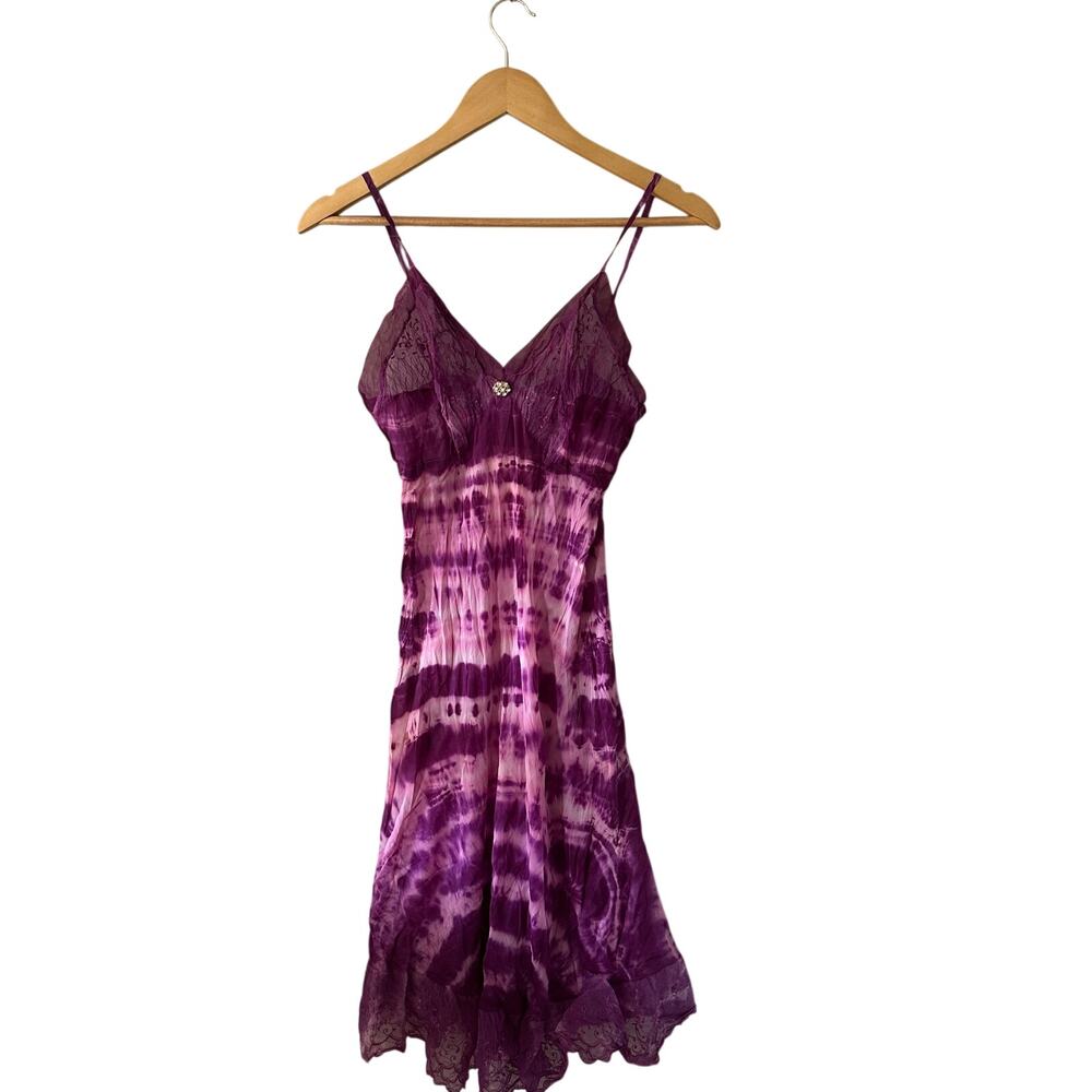 Frida Purple Tie Dye Lace Midi Dress Size S/M